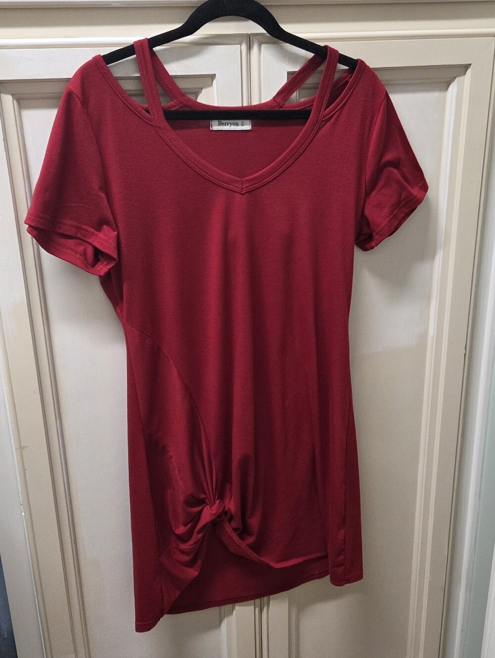 Berry Red Knot-Front Women’s Mini Dress Size L